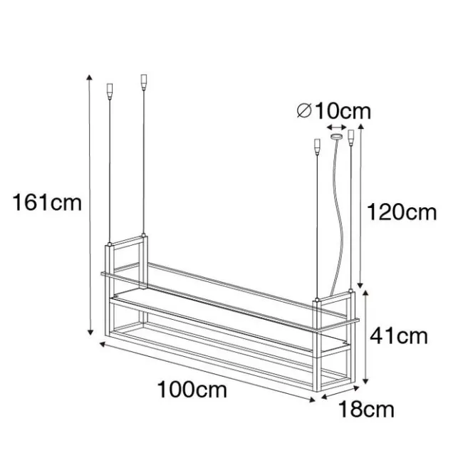 QAZQA Industrielle Hängelampe schwarz mit Gestell 4-flammig - Cage Rack