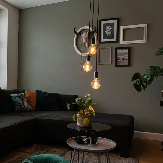 QAZQA Industrielle Hängelampe schwarz 3-flammig - Facil