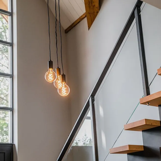 QAZQA Industrielle Hängelampe schwarz 3-flammig - Facil