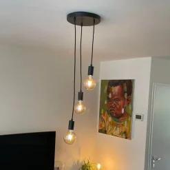 QAZQA Industrielle Hängelampe schwarz 3-flammig - Facil