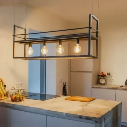 QAZQA Industrielle Hängelampe schwarz mit Gestell groß 4-flammig - Cage Rack