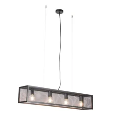 QAZQA Industrielle Hängelampe schwarz mit Netz 4 Lichter – Cage