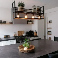 QAZQA Industrielle Hängelampe schwarz mit Rack 4-Licht - Cage Rack