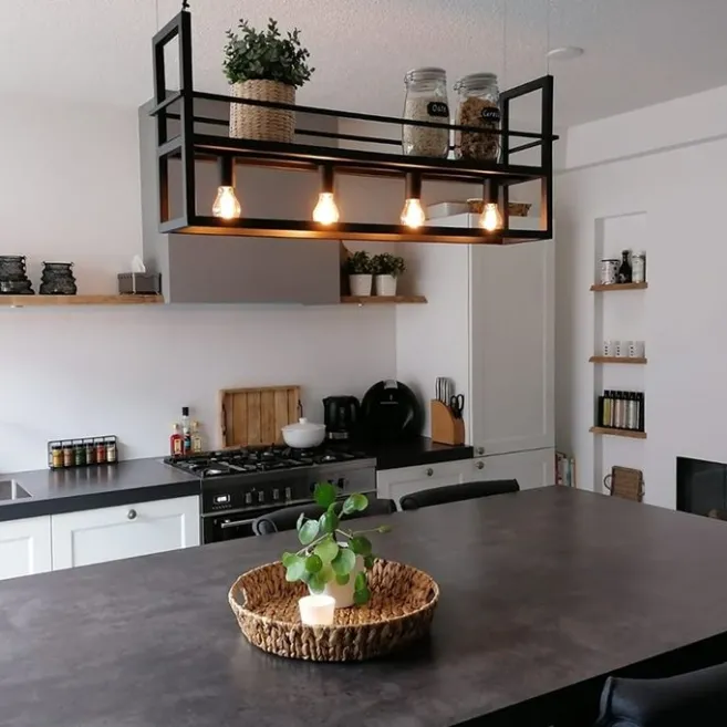 QAZQA Industrielle Hängelampe schwarz mit Rack 4-Licht - Cage Rack