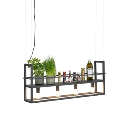 QAZQA Industrielle Hängelampe schwarz mit Rack 4-Licht - Cage Rack