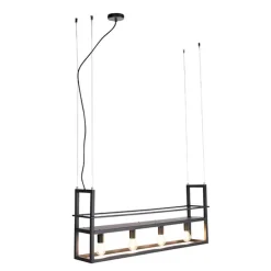 QAZQA Industrielle Hängelampe schwarz mit Rack 4-Licht - Cage Rack