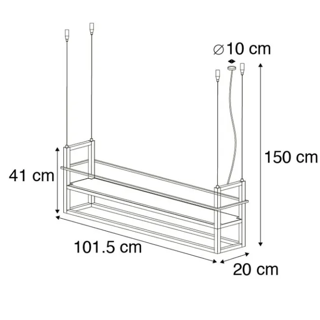 QAZQA Industrielle Hängelampe schwarz mit Rack 4-Licht - Cage Rack