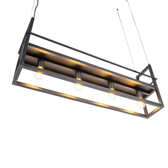 QAZQA Industrielle Hängelampe schwarz mit Rack 4-Licht - Cage Rack