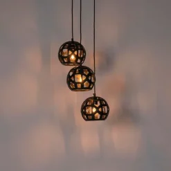 QAZQA Industrielle Hängelampe schwarz rund 3-flammig - Bobby