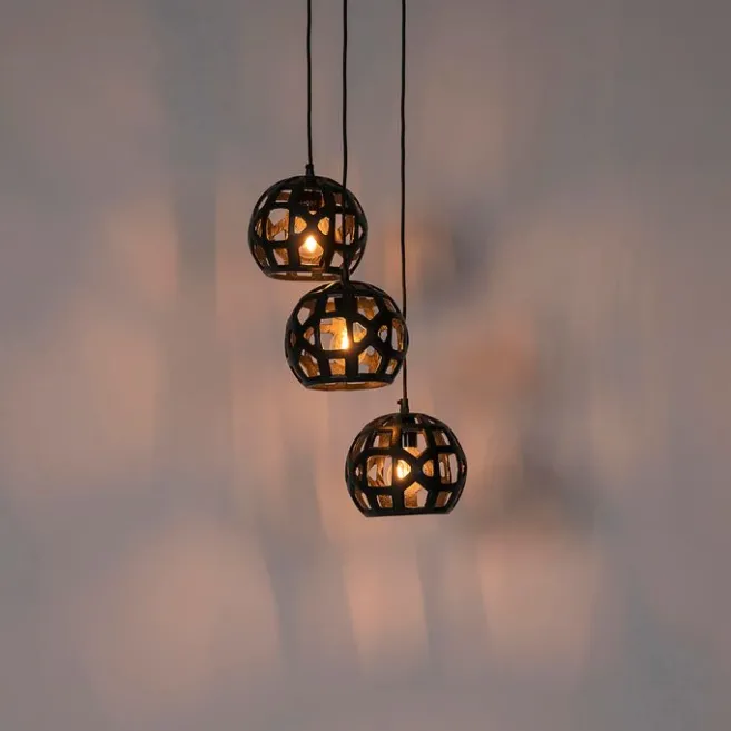 QAZQA Industrielle Hängelampe schwarz rund 3-flammig - Bobby