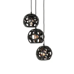 QAZQA Industrielle Hängelampe schwarz rund 3-flammig - Bobby