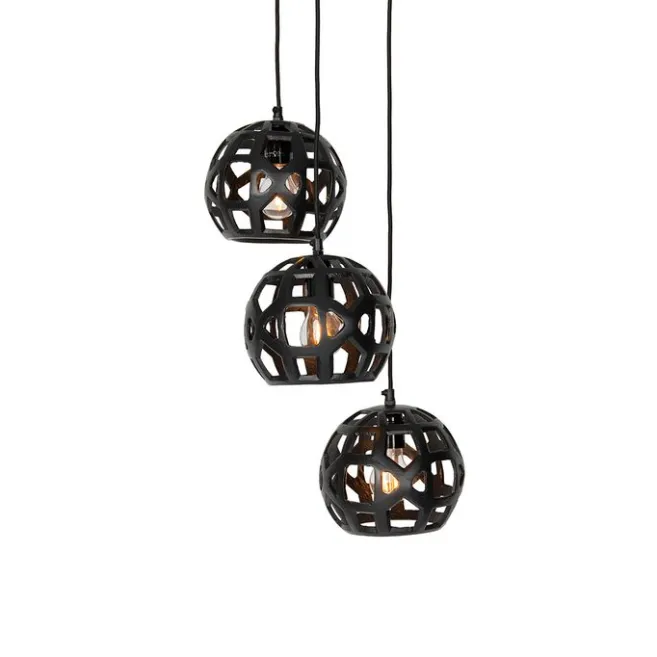 QAZQA Industrielle Hängelampe schwarz rund 3-flammig - Bobby
