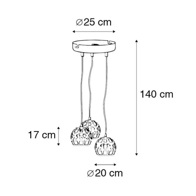 QAZQA Industrielle Hängelampe schwarz rund 3-flammig - Bobby