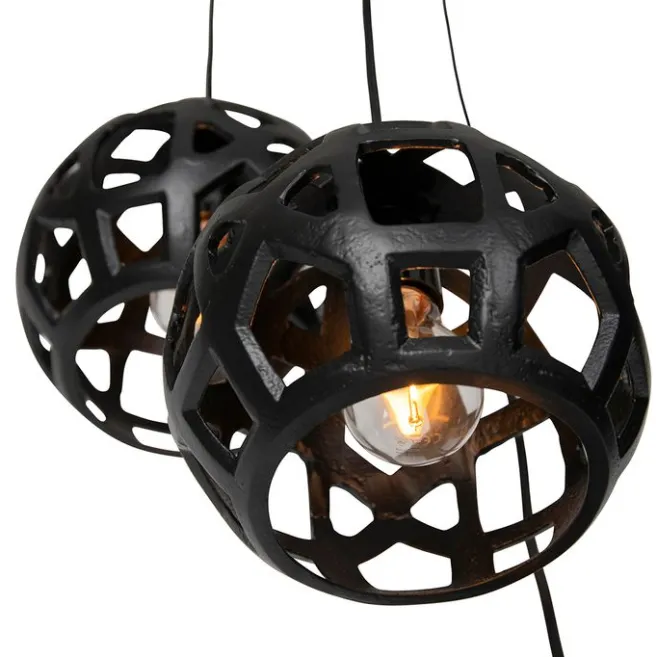 QAZQA Industrielle Hängelampe schwarz rund 3-flammig - Bobby