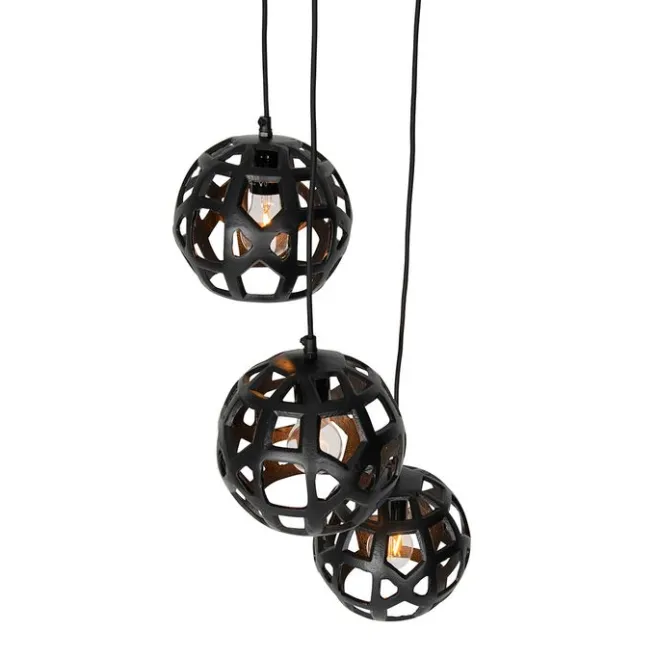 QAZQA Industrielle Hängelampe schwarz rund 3-flammig - Bobby