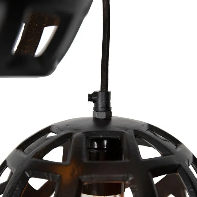 QAZQA Industrielle Hängelampe schwarz rund 3-flammig - Bobby