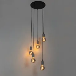 QAZQA Industrielle Hängelampe schwarz mit Beton rund 5-Licht - Pedra
