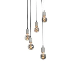 QAZQA Industrielle Hängelampe schwarz mit Beton rund 5-Licht - Pedra