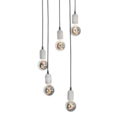 QAZQA Industrielle Hängelampe schwarz mit Beton rund 5-Licht - Pedra