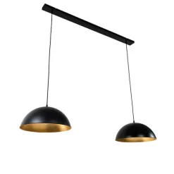 QAZQA Industrielle Hängelampe schwarz mit goldenen 2 Lichtern - Magnax