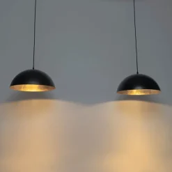 QAZQA Industrielle Hängelampe schwarz mit goldenen 2 Lichtern - Magnax