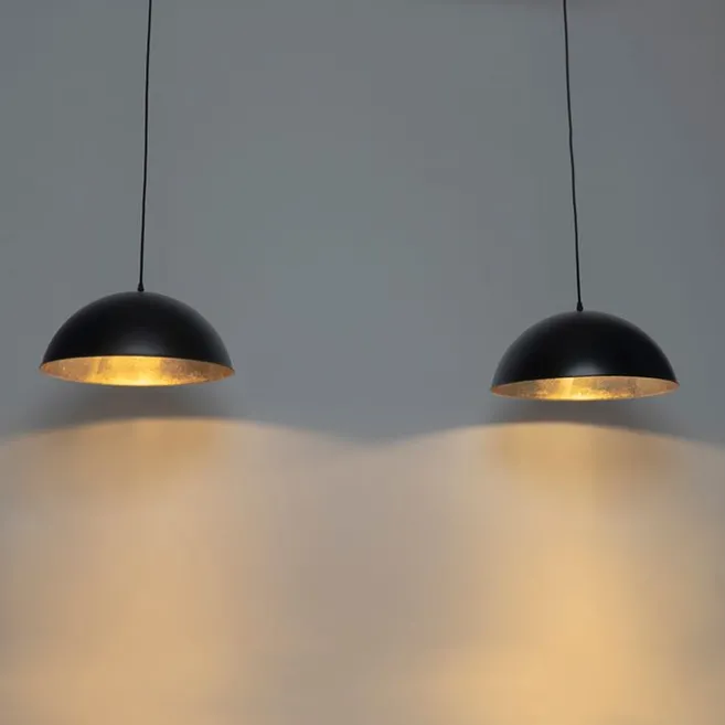 QAZQA Industrielle Hängelampe schwarz mit goldenen 2 Lichtern - Magnax