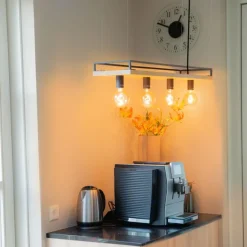 QAZQA Industrielle Hängelampe schwarz mit Holz 4-Licht - Regal