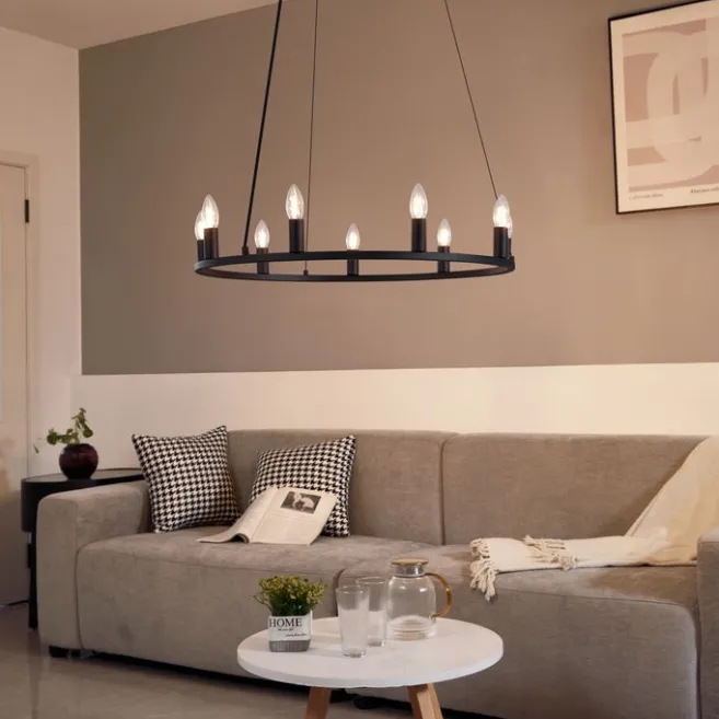 QAZQA Industrielle Hängelampe schwarz 9-flammig - Knight