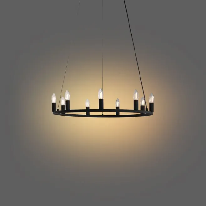 QAZQA Industrielle Hängelampe schwarz 9-flammig - Knight