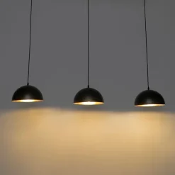 QAZQA Industrielle Hängelampe schwarz mit goldenen 3-Lichtern - Magnax