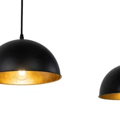 QAZQA Industrielle Hängelampe schwarz mit goldenen 3-Lichtern - Magnax