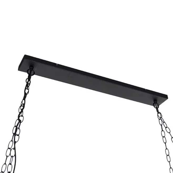 QAZQA Industrielle Hängelampe schwarz mit Holz 5-Licht - Regal