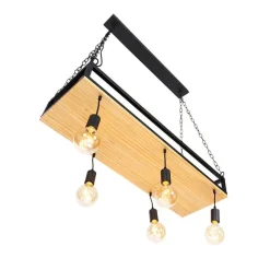 QAZQA Industrielle Hängelampe schwarz mit Holz 5-Licht - Regal
