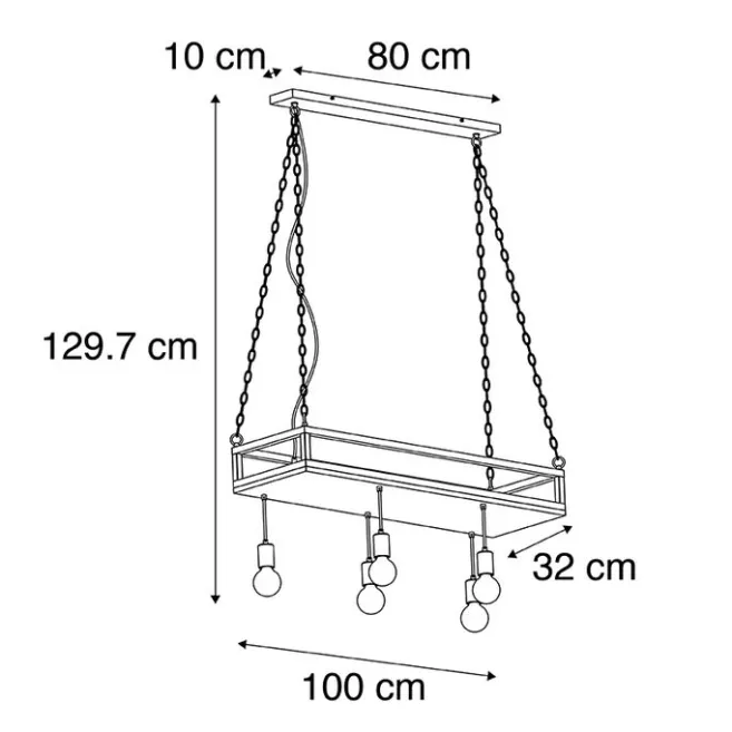 QAZQA Industrielle Hängelampe schwarz mit Holz 5-Licht - Regal