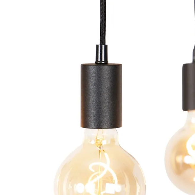 QAZQA Industrielle Hängelampe schwarz mit Holz 5-Licht - Regal