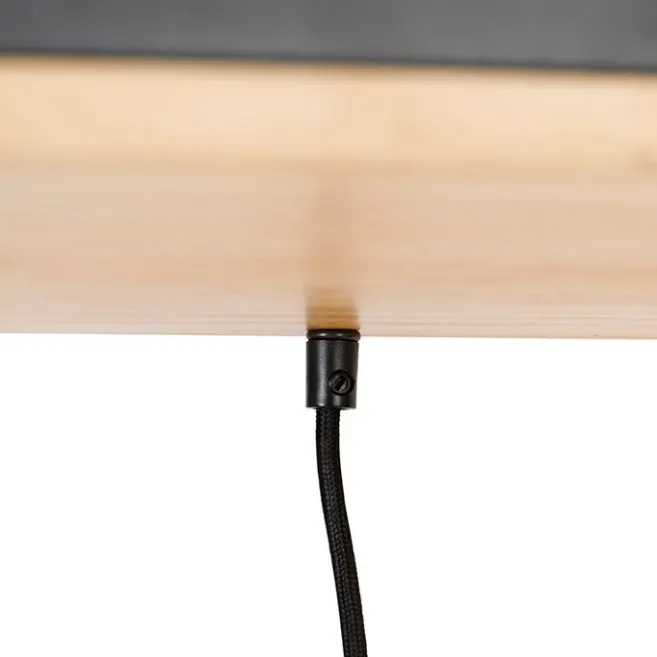 QAZQA Industrielle Hängelampe schwarz mit Holz 5-Licht - Regal