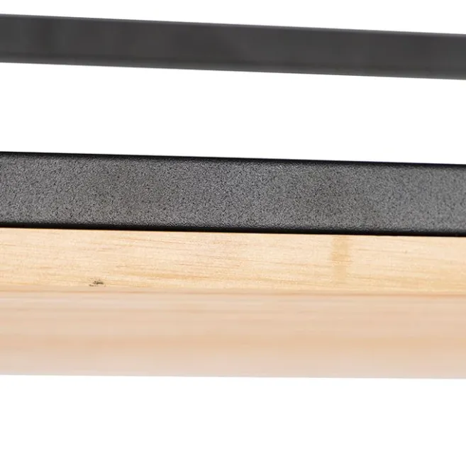 QAZQA Industrielle Hängelampe schwarz mit Holz 5-Licht - Regal