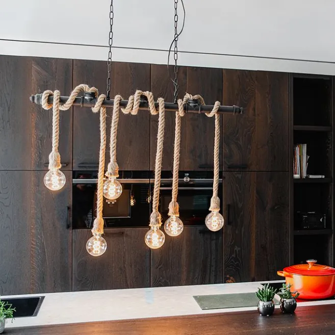 QAZQA Industrielle Hängelampe schwarz 6-Licht - Plural