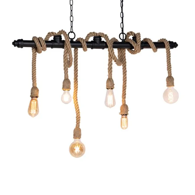 QAZQA Industrielle Hängelampe schwarz 6-Licht - Plural