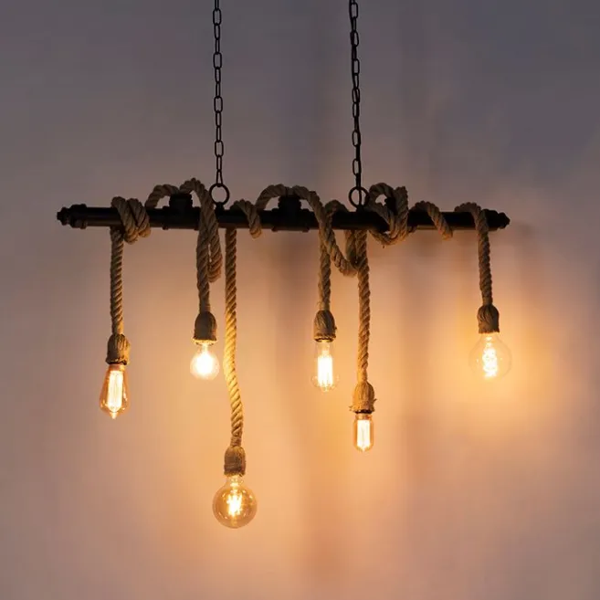 QAZQA Industrielle Hängelampe schwarz 6-Licht - Plural