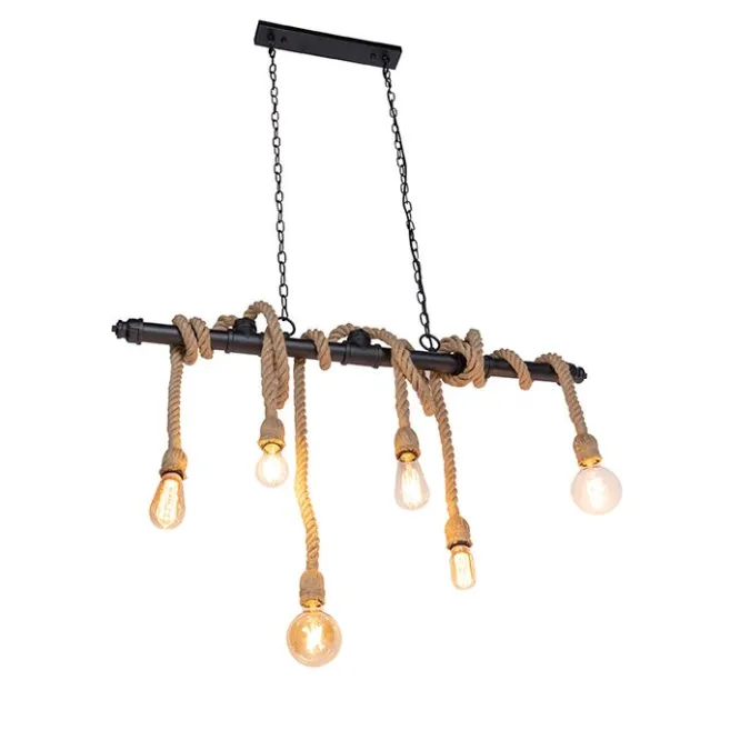 QAZQA Industrielle Hängelampe schwarz 6-Licht - Plural