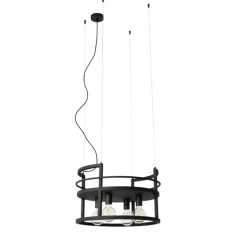 QAZQA Industrielle Hängelampe schwarz mit rundem 4-Licht-Rack - Cage Rack