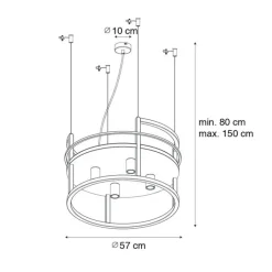 QAZQA Industrielle Hängelampe schwarz mit rundem 4-Licht-Rack - Cage Rack