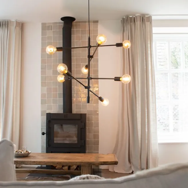 QAZQA Industrielle Hängelampe schwarz 8-flammig – Sydney