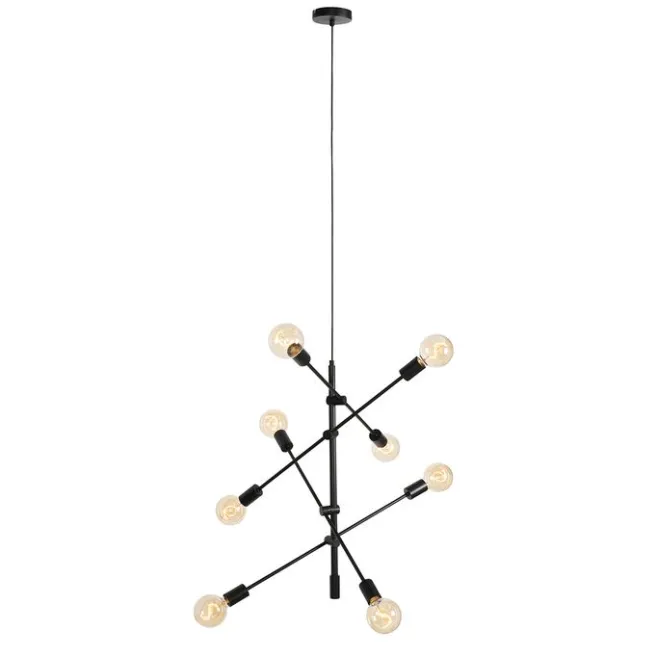 QAZQA Industrielle Hängelampe schwarz 8-flammig – Sydney