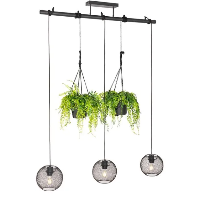 QAZQA Industrielle Hängelampe schwarz 3-flammig - Flor