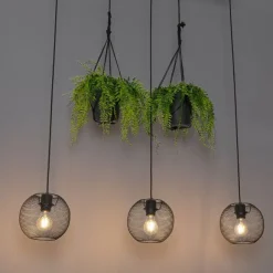 QAZQA Industrielle Hängelampe schwarz 3-flammig - Flor