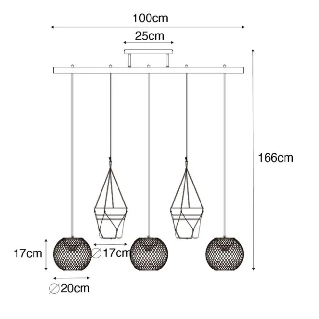 QAZQA Industrielle Hängelampe schwarz 3-flammig - Flor