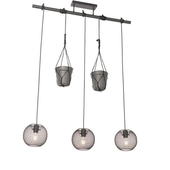 QAZQA Industrielle Hängelampe schwarz 3-flammig - Flor