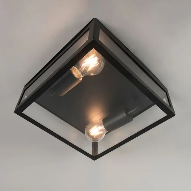 QAZQA Industrielle Outdoor-Deckenleuchte schwarz 2-flammig - Rotterdam